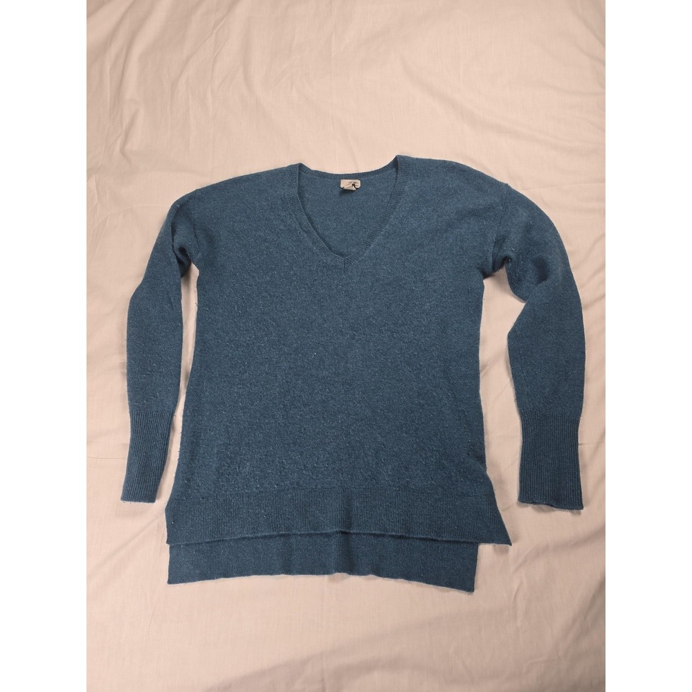 Halogen Sweater Womens Small Blue‎ 100% Cashmere V Neck Tunic Pullover Knit Top - Picture 3 of 9